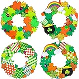 12 Sets St. Patrick's Day Shamrock Wreath Sign Decorations Foam St. Patrick's Day Craft Kits Lucky Shamrock Four-Leaf Clover 