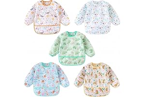 HaimoBurg Long Sleeved Bibs, Pack of 5,Lightweight Waterproof Shirt Bibs for Baby Toddler 6-30 Months