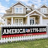 Probsin Large 250 Anniversary USA Banner 120" x 20" America 1776-2026 250 Years of Freedom American Map Black Patriotic Party Supplies Home Decorations for Outdoor, Indoor, Yard, Garden, Porch, Lawn