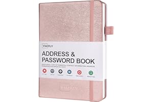 YHCFLY Address Book with Alphabetical Tabs, PU Leather Password Keeper and Telephone Book Address Organizer Record Contacts, Anniversaries, Birthdays - 5.3"x7.7" Rose Gold