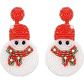 BriLove Christmas Snowman Earrings Beaded Dangle Earring for Women Party Holiday White