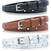 Kajeer Girls Belt for Kids, 3 Pcs Durable PU Leather Belt Metal Buckle Full Heart Hole Youth Toddler Belt for Uniform Casual