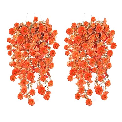 HBell Autumn Artificial Hanging Flowers for Outdoors,4 Pcs Fake Hanging Plants for Outdoor,UV Resistant Faux Flowers Silk Petunia Summer Autumn Decor for Home Planter Porch Patio Decoration