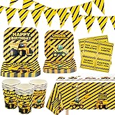 83 Pcs Construction Birthday Decorations Construction Birthday Party Supplies Includes Plates, Cups, Napkins, banner for Kids Boy Dump Truck Theme Party Favor