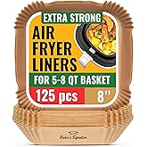 Air Fryer Paper Liners, 125Pcs Air Fryer Disposable Liners | Non-Stick and Oil Proof for Easy Cleanup, 8" Square for 5-8 qt B