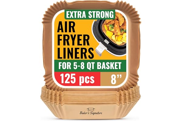 Air Fryer Paper Liners, 125Pcs Air Fryer Disposable Liners, Non-Stick and Oil Proof for Easy Cleanup, 8” Square for 5-8 qt Ba