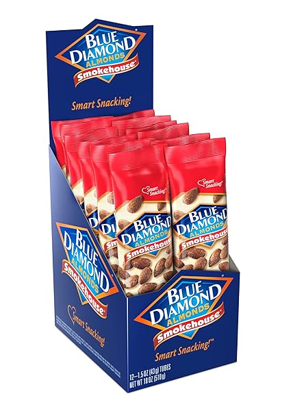 BLUE DIAMOND ALMONDS, SMOKEHOUSE FLAVORED SNACK NUTS, SINGLE SERVE BAGS (1.5 OZ. TUBES, PACK OF 12)