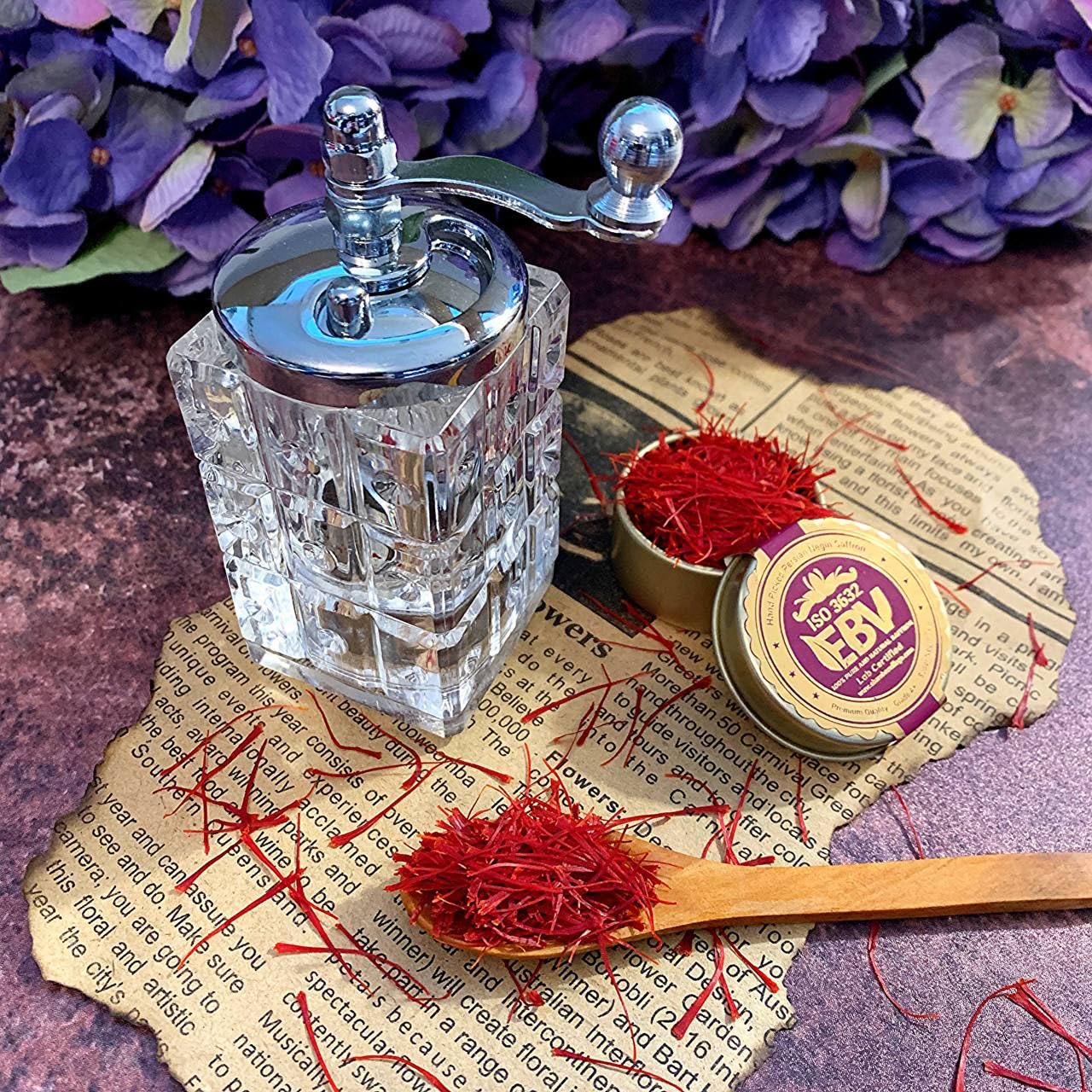 Premium Saffron Mill Grinder - Effortless Saffron Powdering with Gem-Shaped Glass, Dried Herb & Spice Grinder