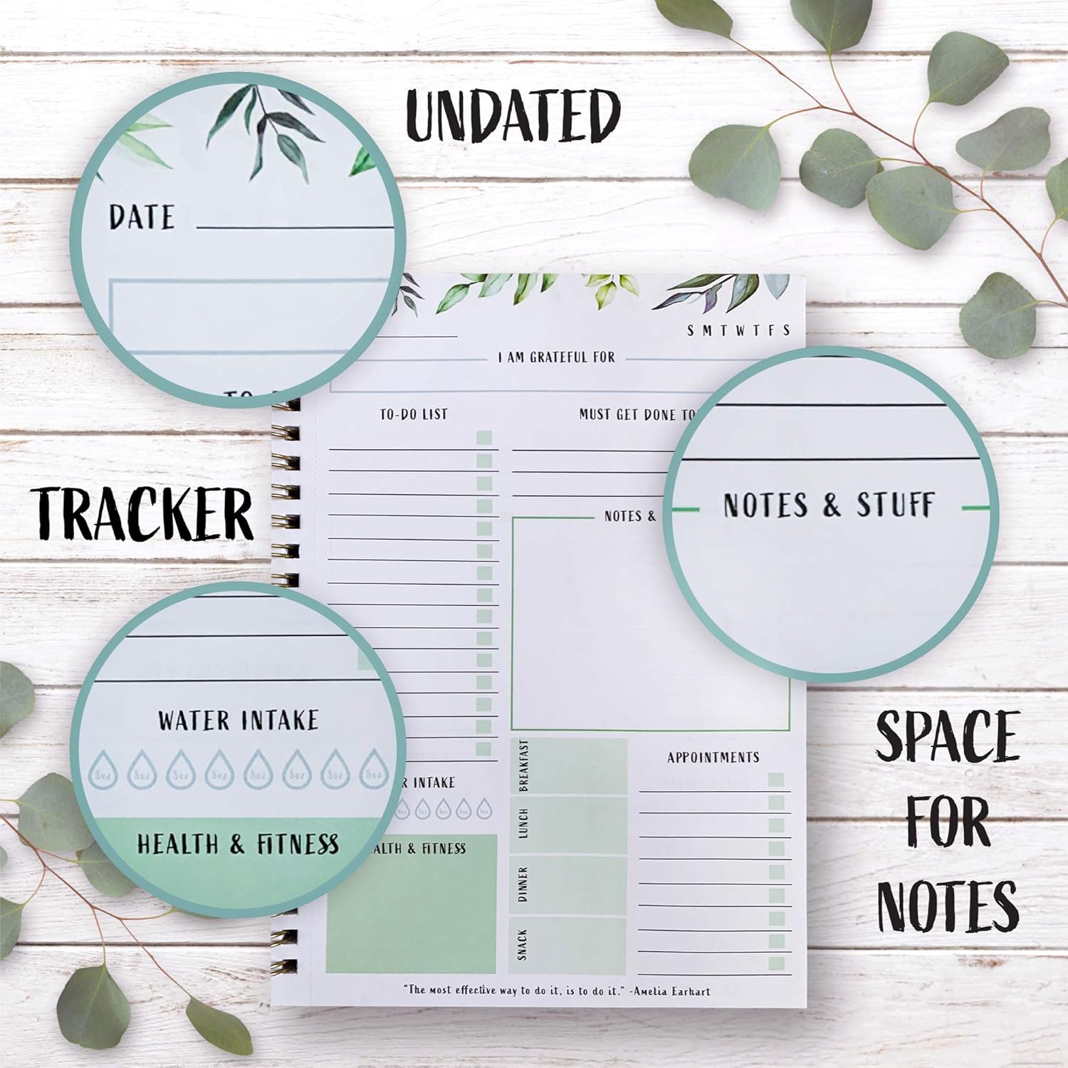 Simplified Greenery To Do List Notebook - Beautiful Daily Planner Easily Organizes Your Daily Tasks And Boosts Productivity - The Perfect Journal And Undated Office Supplies Notepad For Women : Office Products