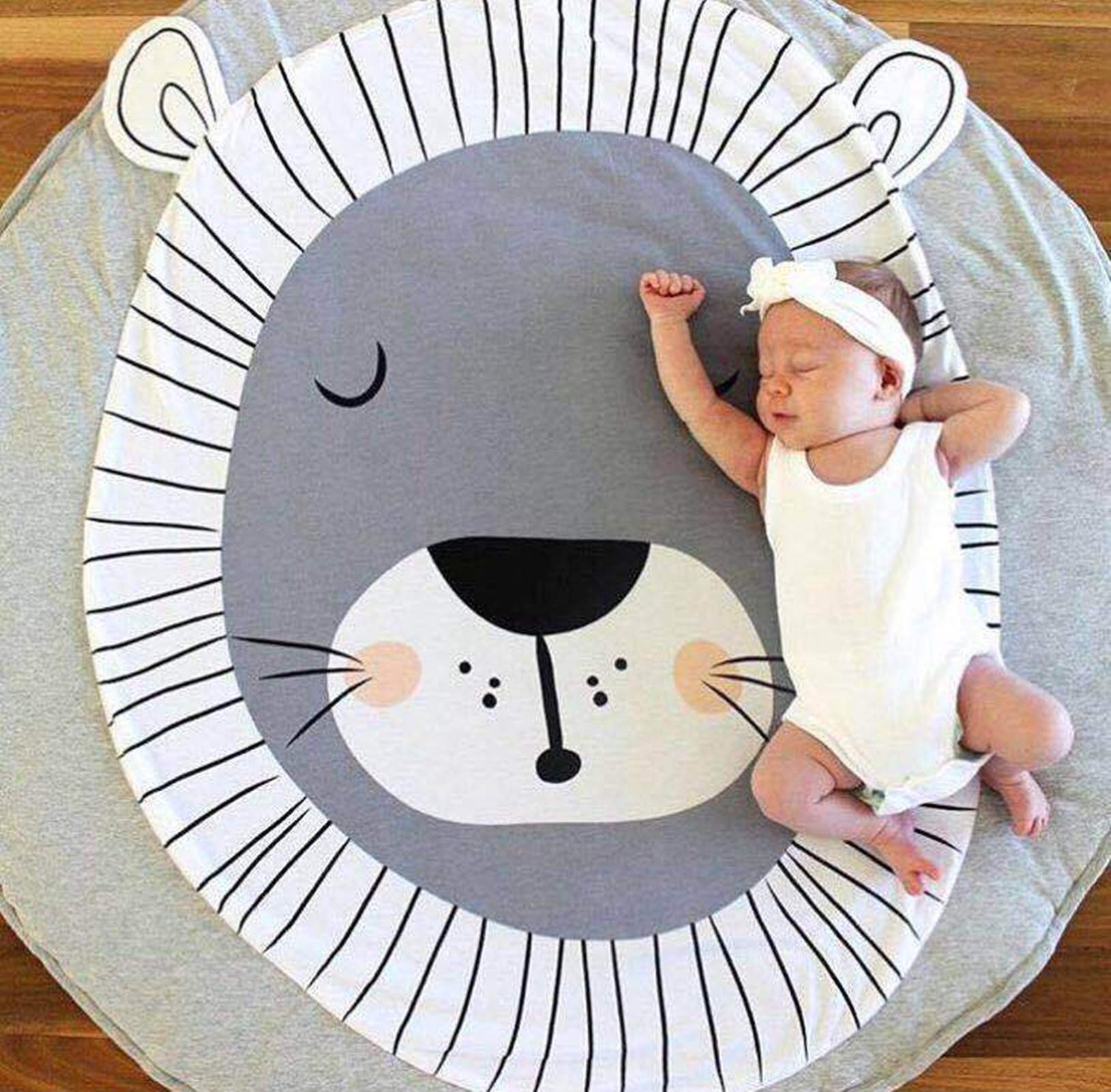 KIKOM Baby Cartoon Lion Rugs Animals Crawling Mat Baby Sleeping Cotton Rugs Baby Play Gym Mat Activity Gym Floor Mat for Toddler Kids for Kids Room Decor 35.4 inches (Lion)