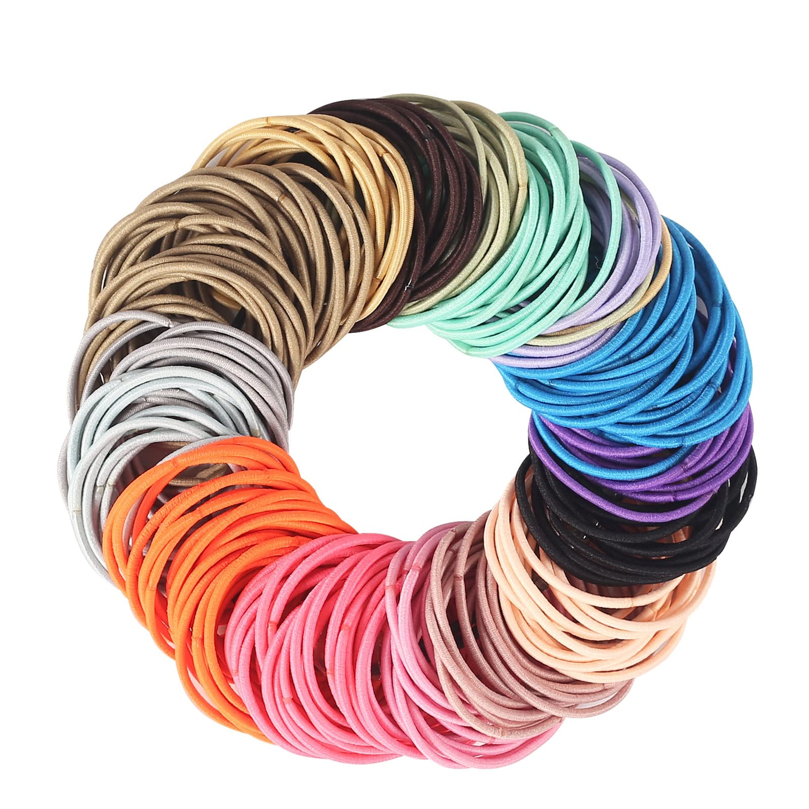 300Pcs Elastic Hair Bands, 2mm Hair Ties Ponytail Holders for Women, No Metal Gentle Hair Bands for Women Girls (Multicolor)