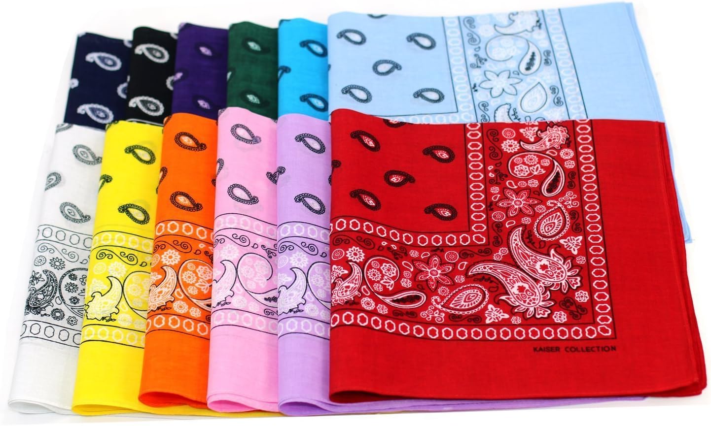 Paisley One Dozen Cowboy Bandanas (12 Colors Assorted, 22 X 22 in)
