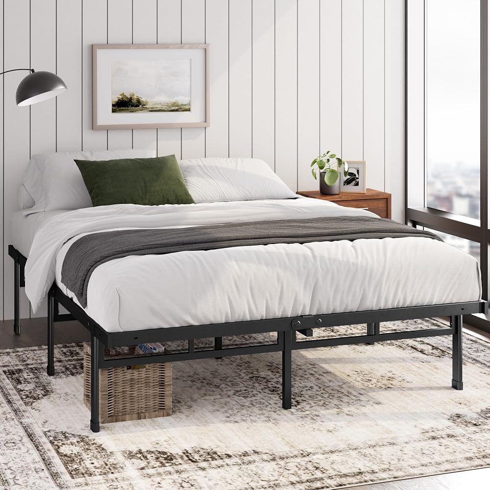 Zinus Justin Double Bed Frame 4ft6 135 x 190 cm Steel Slat Support Black