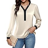 Blooming Jelly Women Business Casual Tops Silk Dressy Blouses Color Block Long Sleeve Shirt Fall Work Outfit 2025