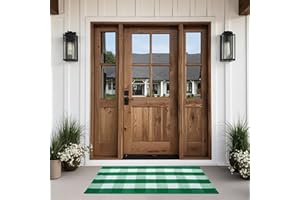 joybest Buffalo Plaid Doormats Rug 27.5 x 43 Inches Green and White Checkered Rug Cotton Hand-Woven Front Doormat Outdoor or Indoor Rugs for Front Porch, Farmhouse, Entryway