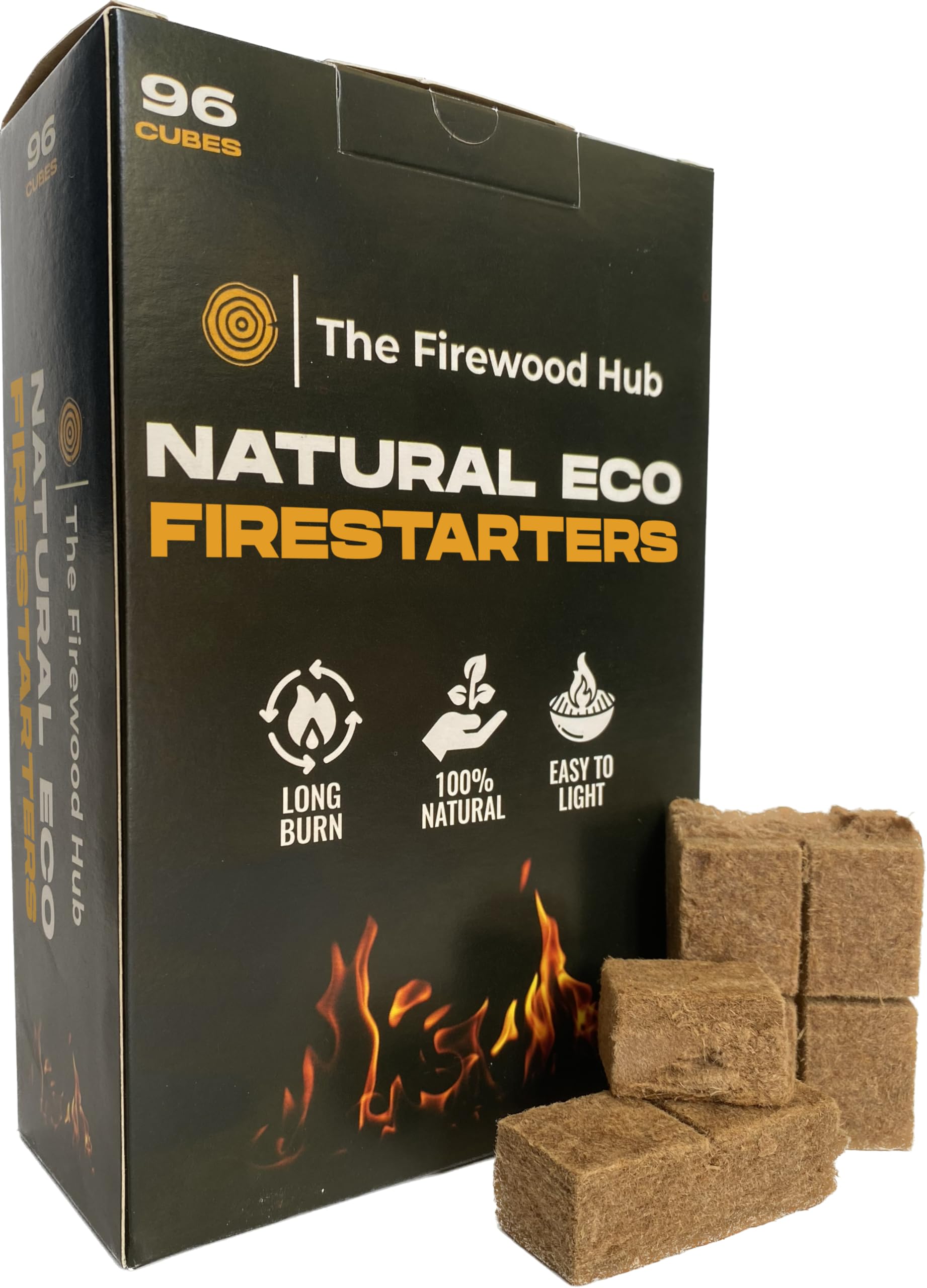 96 Eco Friendly Natural Wood Firelighters - Sustainable Wood-Fibre Fire starters, Perfect for Log Burners, Pizza Ovens, and BBQs. The Perfect Fire Lighter For Any Occasion (96)