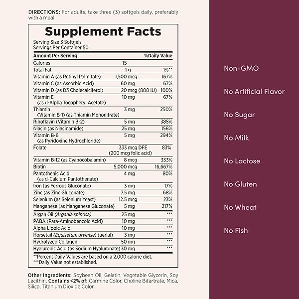 NATURE’S BOUNTY ADVANCED HAIR, SKIN & NAILS, ARGAN-INFUSED VITAMIN SUPPLEMENT WITH BIOTIN AND HYALURONIC ACID, 150 RAPID RELEASE SOFTGELS, 50 TOTAL SERVINGS