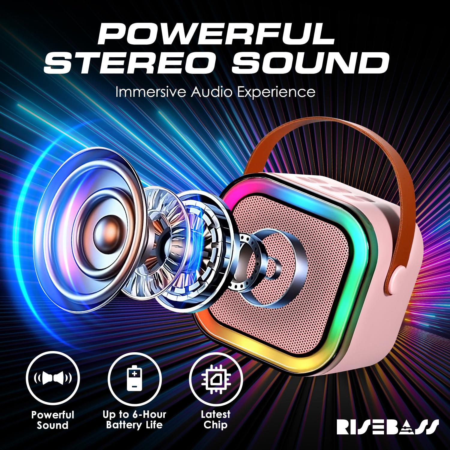 Risebass Mini Karaoke Machine for Kids Adults, Portable Bluetooth Speaker with 2 Wireless Microphones,Toys Birthday Gifts for Girls Ages 4, 5, 6, 7, 8,9,10,11,12+ Years Old Toddler Teens