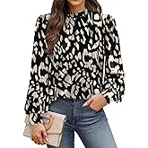 WIHOLL Long Sleeve Shirts for Women Mock Neck Tops Pleated Front Blouses Dressy Casual Spring Fall Clothes 2026 Fashion