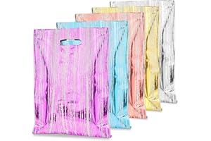 HAPMARS 50 Pcs Birthday Party Favor Bags, Stripe Goodie Candy Bags with Handles for Kids Baby Girls & Boys, Party Treat Plast