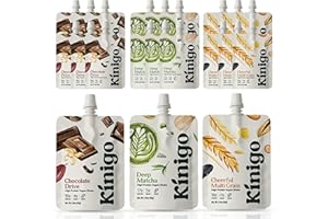 kinigo vegan high protein powder for meal replacement shake with Korean drinks flavor misugaru, matcha, and chocolate - great for plant protein shakes, breakfast drink 14+1 Pouches 5 of each flavor (3 Flavor Sampler)