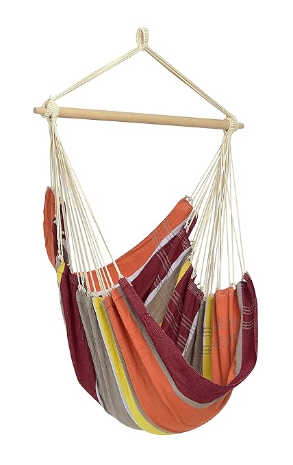 Byer of Maine Brazil Hanging Hammock Chair by, Indoors and Outdoors, Recycled Cotton/Polyester Blend Canvas, Handwoven, Acerola, 68 L X 42 W, Holds up to 240lbs