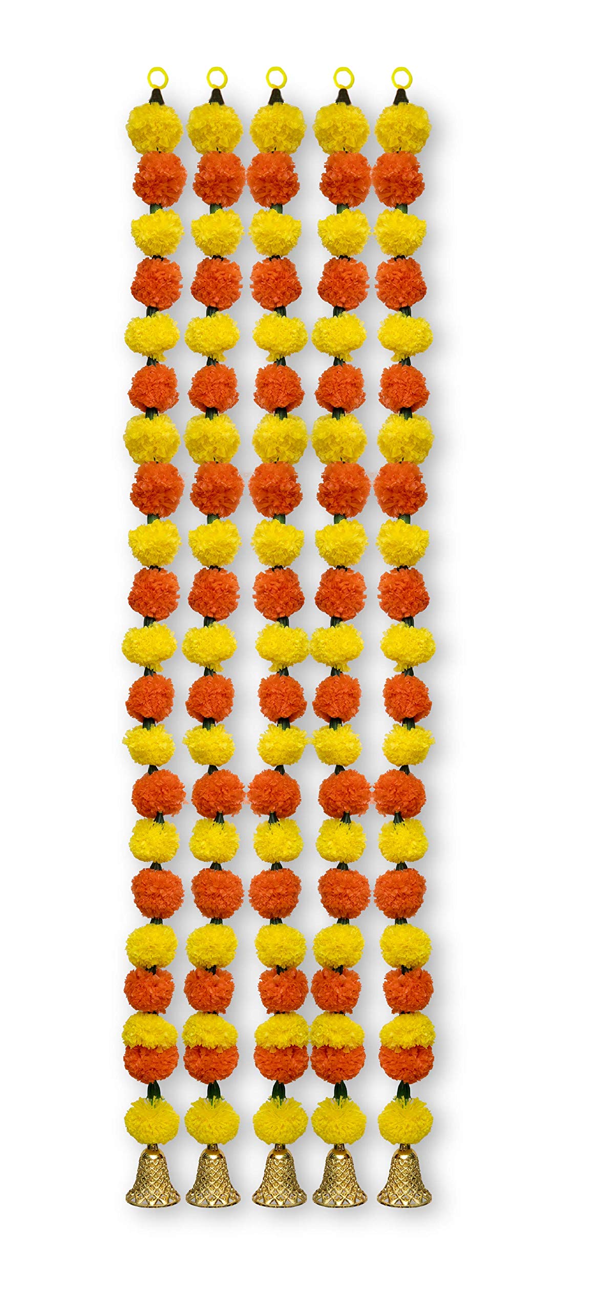 Tuelip Decorative Handcrafted Multicolour Door Hangings Toran, Artificial Marigold Fluffy Flowers String Garlands Toran, Home Door Wall Hanging Decorative Toran Pack of 5
