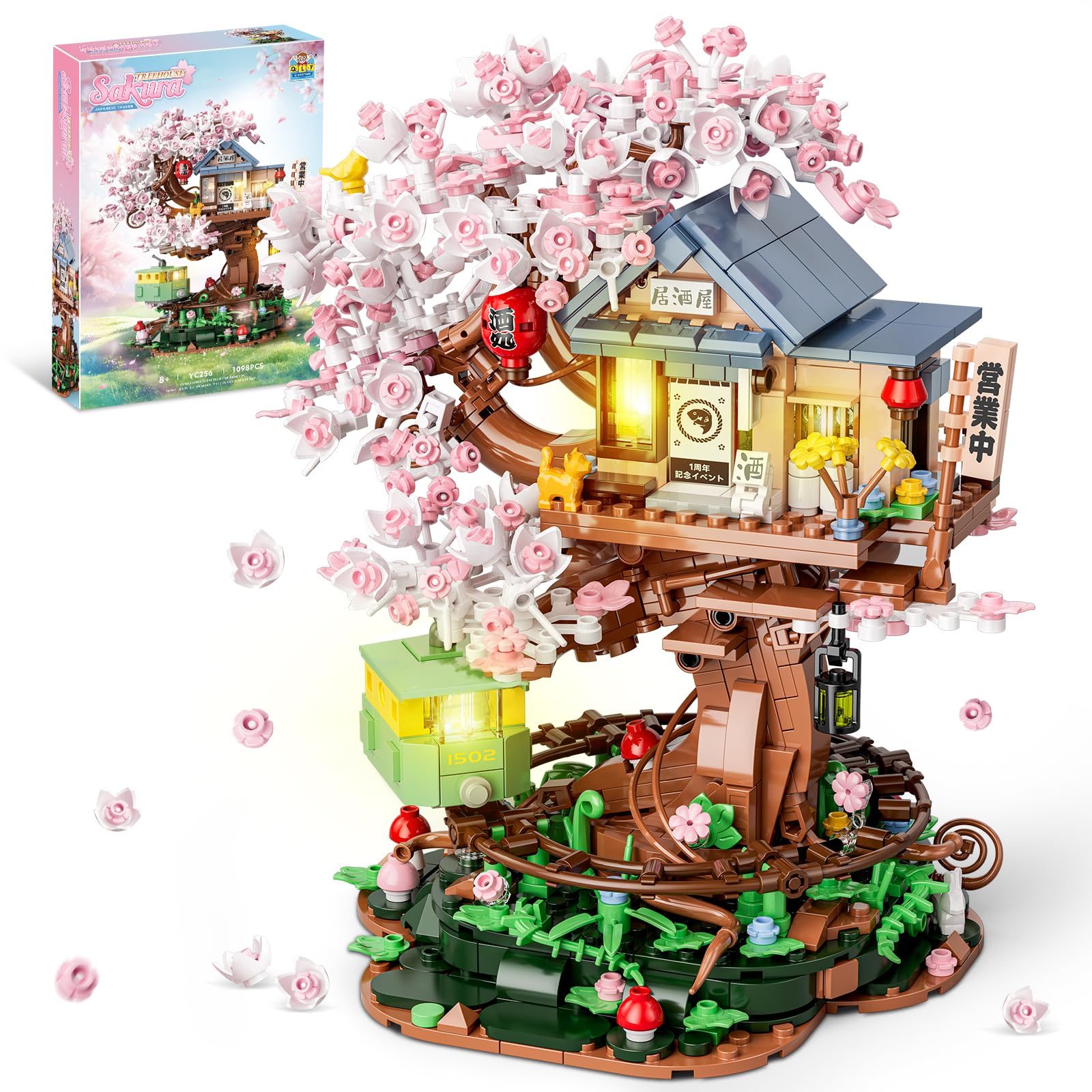 Photo 1 of Cherry Blossom Treehouse Building Set for Girls 8-12, Compatible with Lego Friends, Flowers House Japanese Izakaya Shop Architecture Building Blocks with Light for Adults, Gift Toy for Kids (1098 PCS)