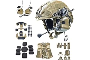 HDLSINA Airsoft Fast Helmet Set Tactical Paintball Helmet with Military Headset and Helmet Cover Memory Foam Protective Pad Adjustable Size for Adult and Teenager