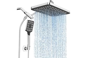 SR SUN RISE High Pressure Rain Shower Head with Handheld Spray Combo Set, Adjustable 12" Rainfall Dual Shower Head, Double&Tandem Shower Head, Waterfall Showerhead Bathroom -Silver Chrome