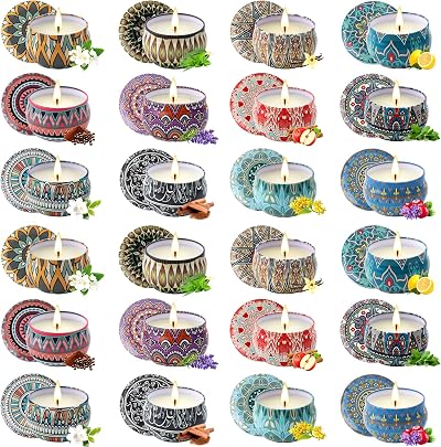 Yinuo Mirror Scented Candle Set 24 Pack Soy Wax Tin 12 Fragrances Gift