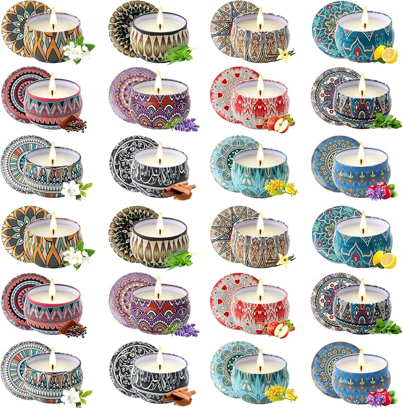 Yinuo Mirror Scented Candle Set 24 Pack Soy Wax Tin 12 Fragrances Gift