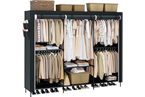 CASAMAYA Portable Closet, 81.5 Inch Extra Large Capacity Wardrobe Closet with Cover, Clothes Storage Organizer with Shelves and 5 Hanging Rods, Easy to Assembly, Black PCT136B01