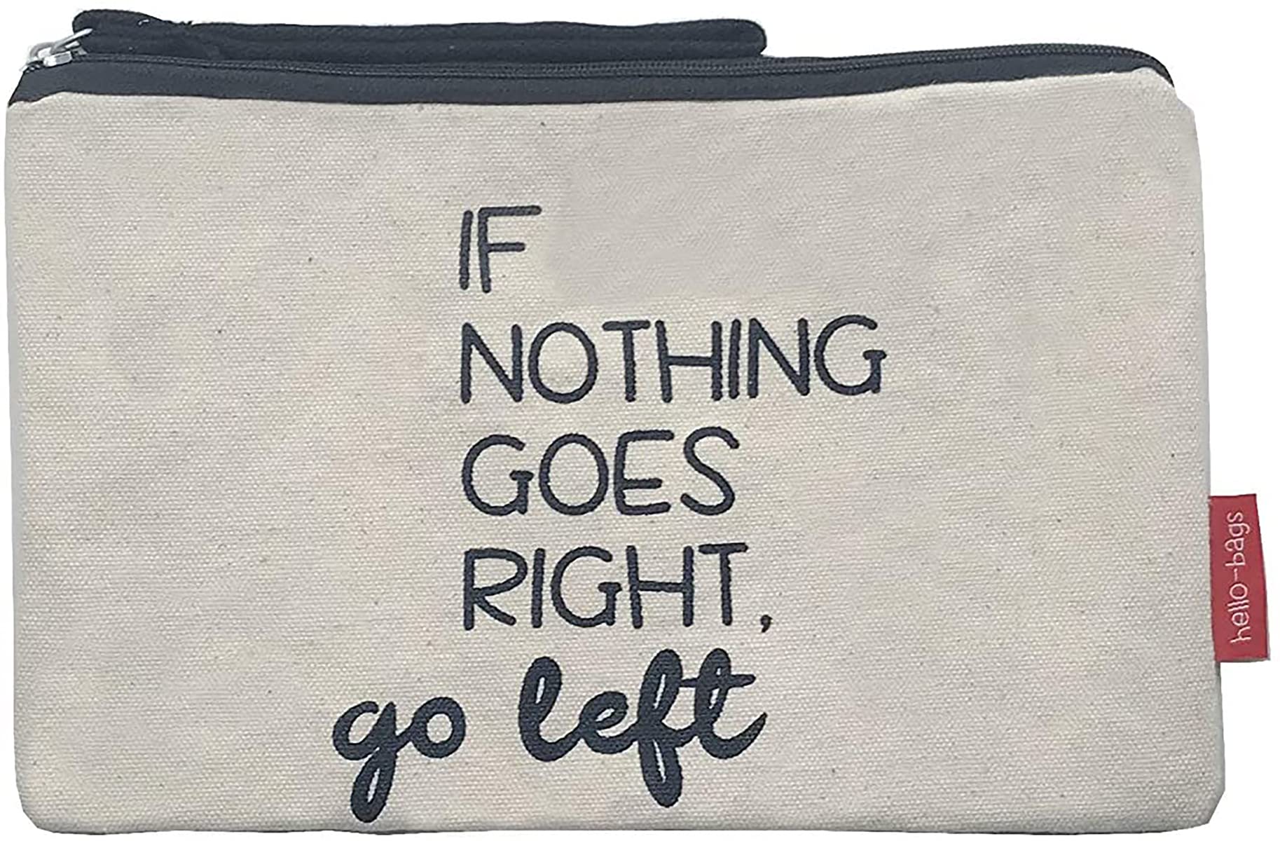 hello-bags. Makeup Bag/Wristlet Handbag. Exterior: 100% Cotton. Includes zipper and lining. Packed in a gift kraft envelope. Model: “IFNOTHING”. Color: Ecru. Measurements: 23 * 15,5 cm.