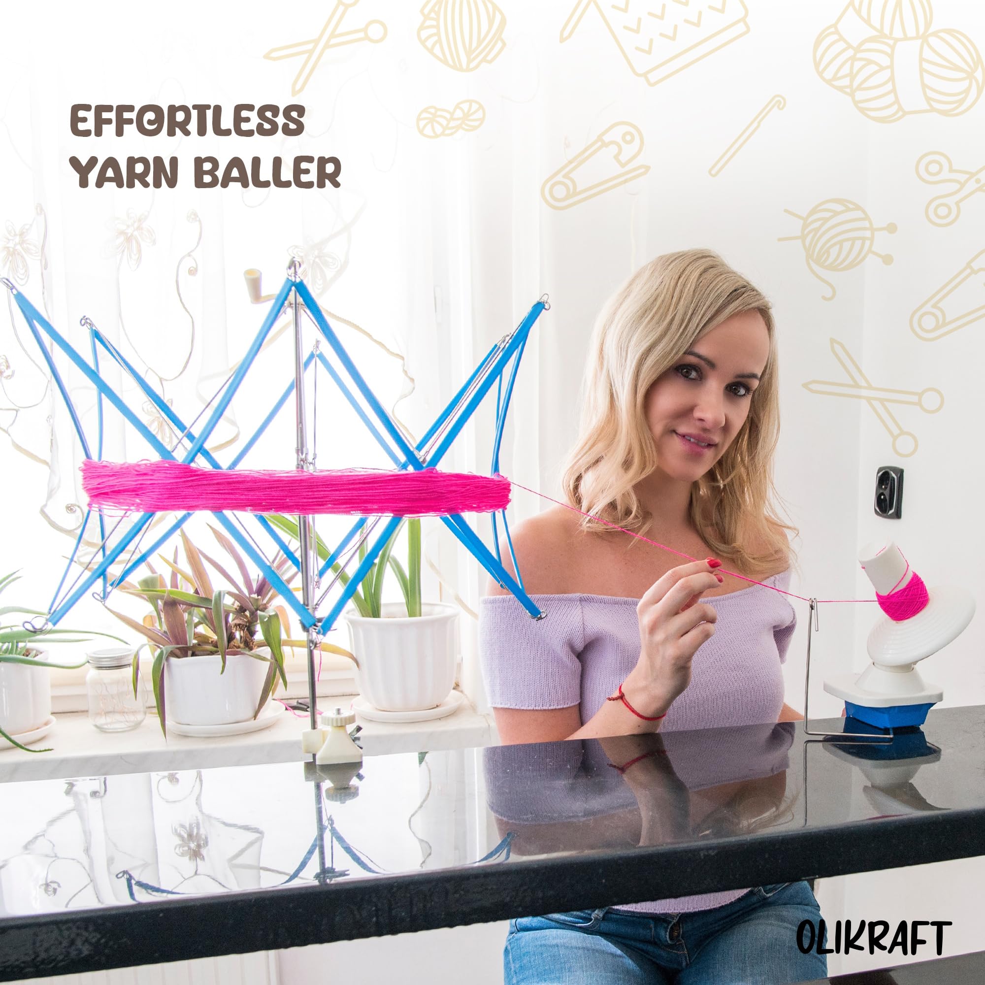 Olikraft Crochet Yarn Winder for Crocheting and Umbrella Swift (with Skein Holder) Combo Set - Yarn Spinner for Crocheting, Cake Ball Winder, Roller, Baller, Spooler