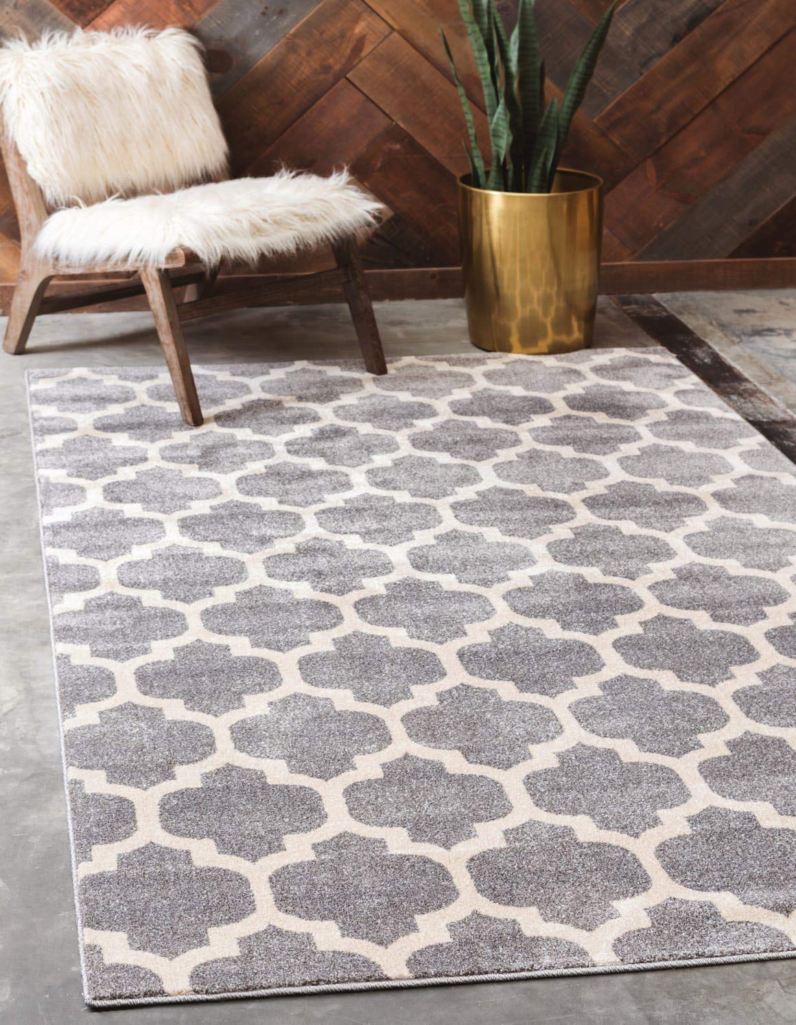 Unique Loom Trellis Collection Area Rug - Philadelphia (10' x 13' 1" Rectangle Dark Gray/Beige) Image