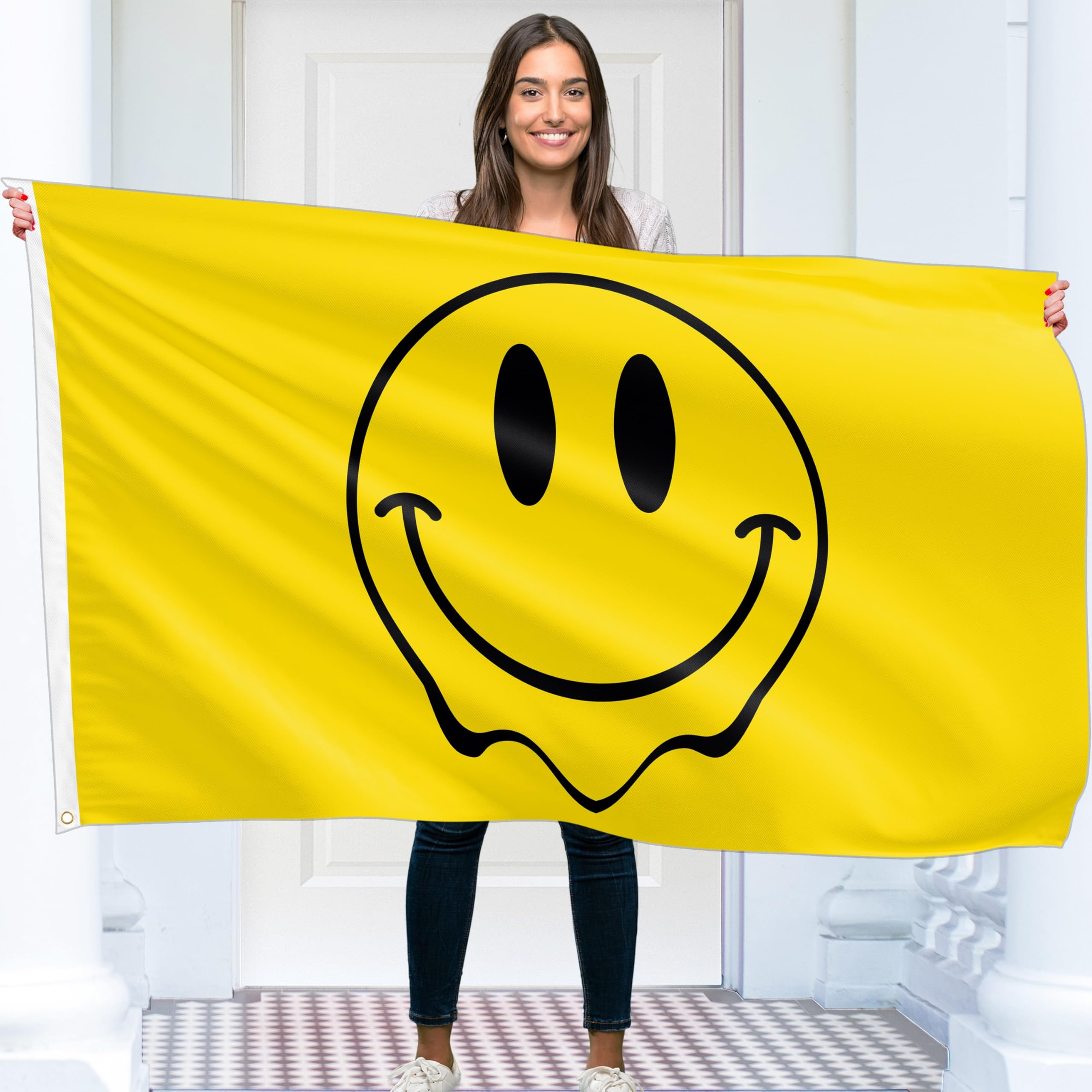 Yelow Smiley Face Flag – Funny Flag – Smiley Face Banner - 110D polyester - Double Seam - 4 brass eyelets, large 5ft x 3ft