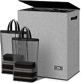 SOLEDI 145L Laundry Basket with Lid 2 Compartment Removable Bags Grey