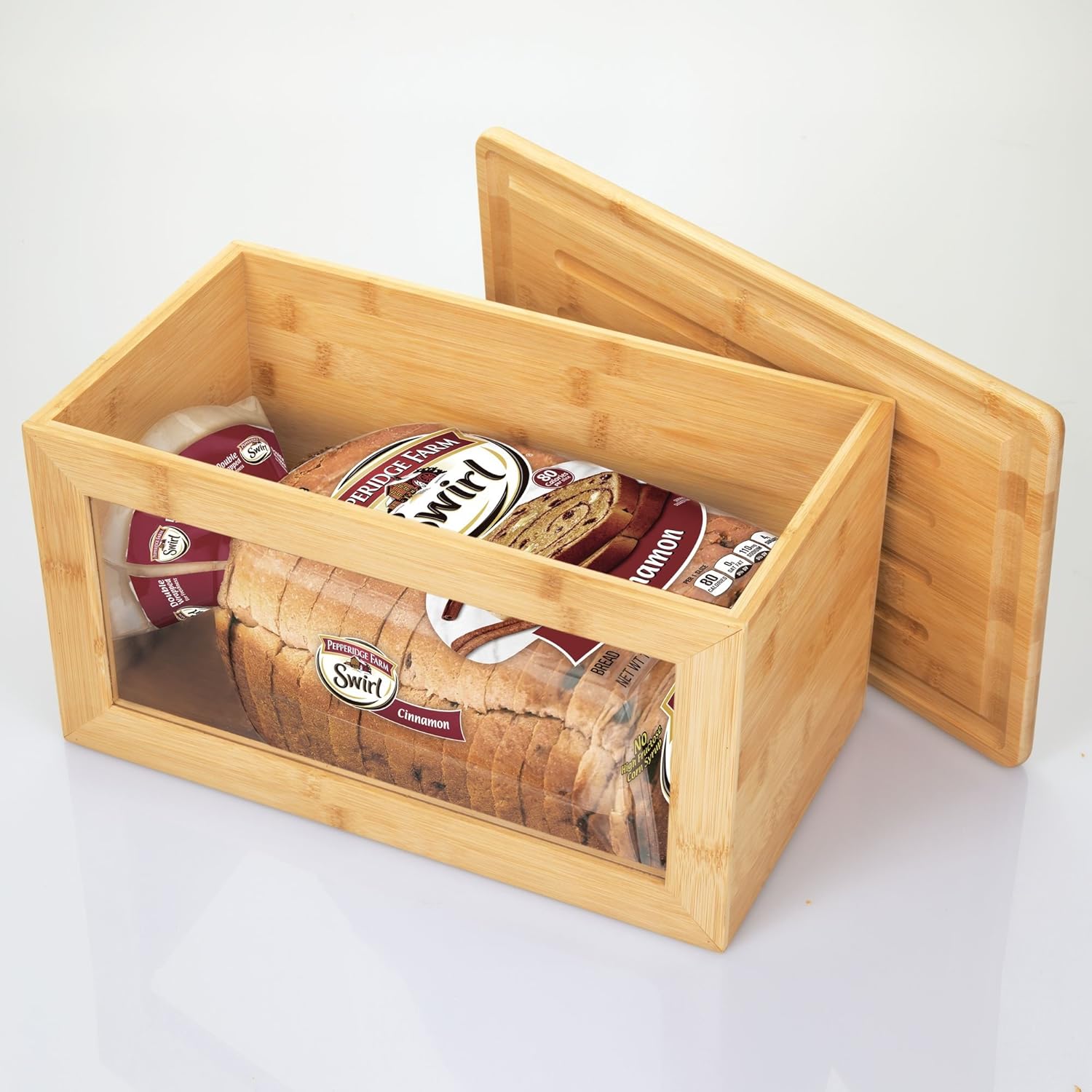 mDesign Panera de madera con práctica ventana – Caja de pan con tabla