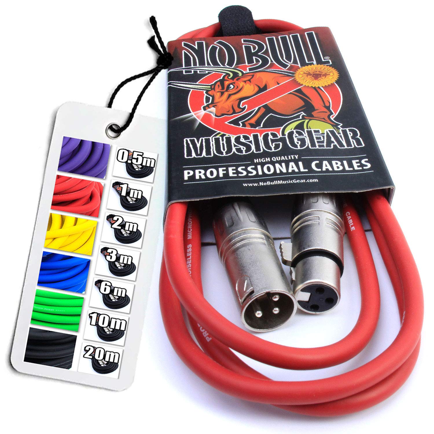 No Bull Music Gear' Premium XLR Cable (Red, 2m): Achieve a Clearer Audio Signal with Balanced Male to Female Microphone Lead, plus Free Cable Tie