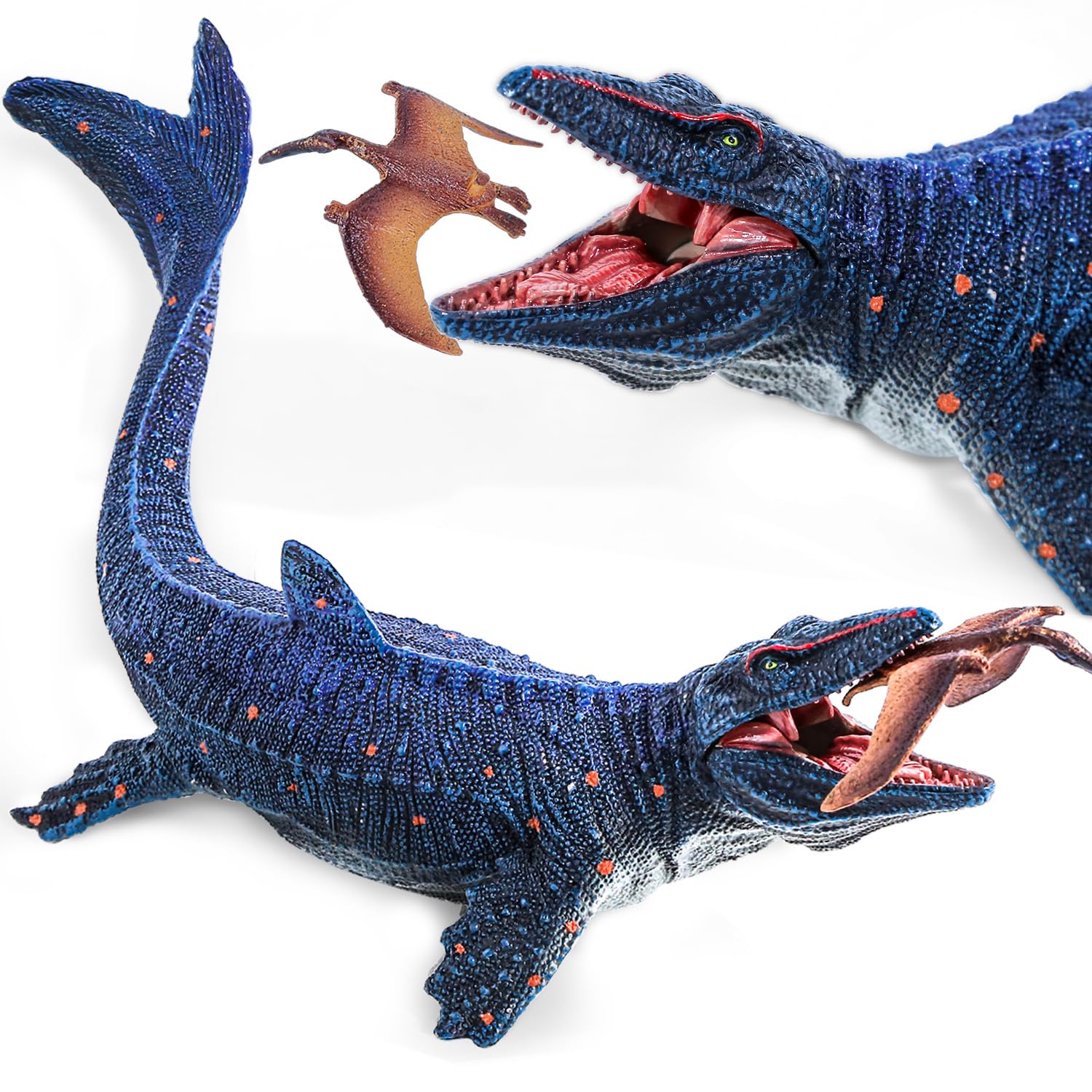 SIENON Jurassic Mosasaurus Toy 29CM, Mosasaurus Hunting for Pterosaur Model, Large Marine Predator Dino Figurine, Plastic Ocean Dinosaur Playset for Bath Pool Toy, Cake Topper, Collection
