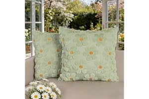 JoraLion 18x18 Spring Throw Pillow Covers, Daisy Floral Soft Plush Jacquard Seasonal Pillowcase Farmhouse Summer Holiday Home