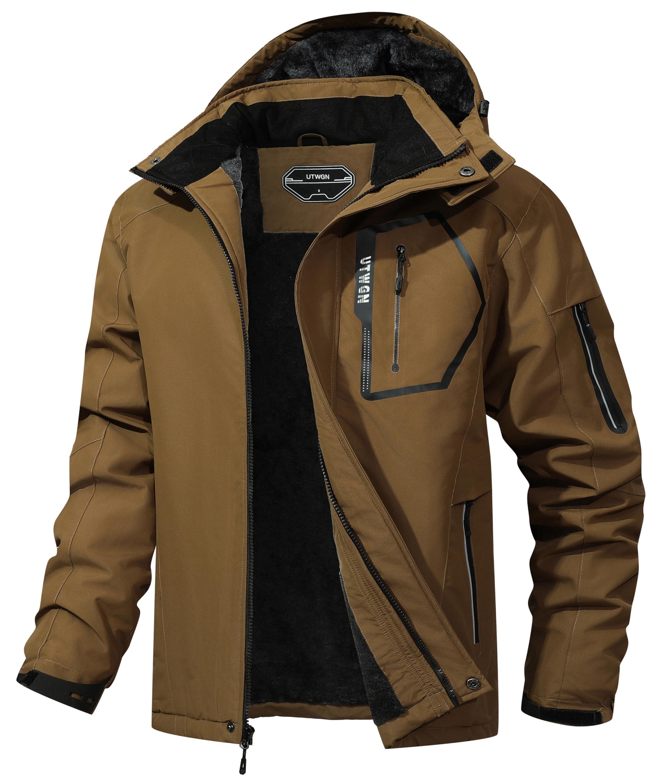 UTWGN Men's Ski Jacket Winter Warm Snow Coat Waterproof Windbreaker Hooded Work Outerwear Snowboarding Jackets Image