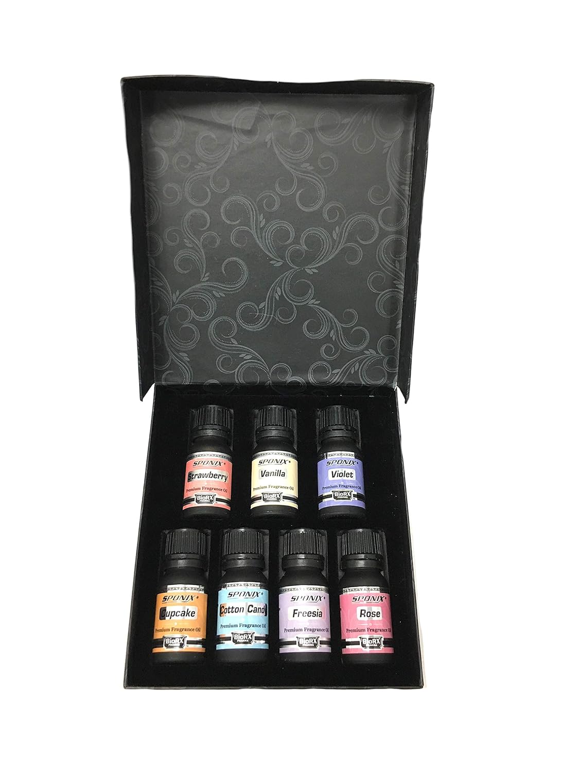 Top Fragrance Oil Gift Set - Best 7 Scented Perfume Oil - Cotton Candy, Freesia, Frosted Cupcake, Rose, Violet, Vanilla & Strawberry - Premium Grade - 10 mL by Sponix