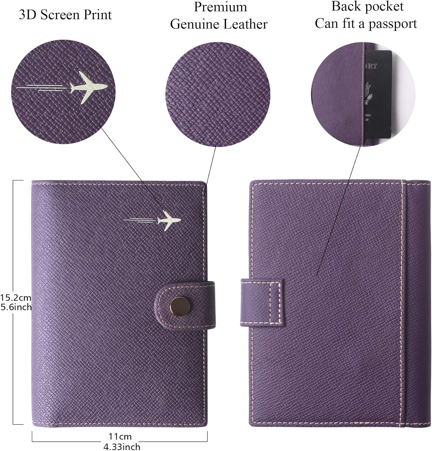 Passport Holder Cover Wallet RFID Blocking Leather Card Case Travel Document Organizer Purple: Clothing