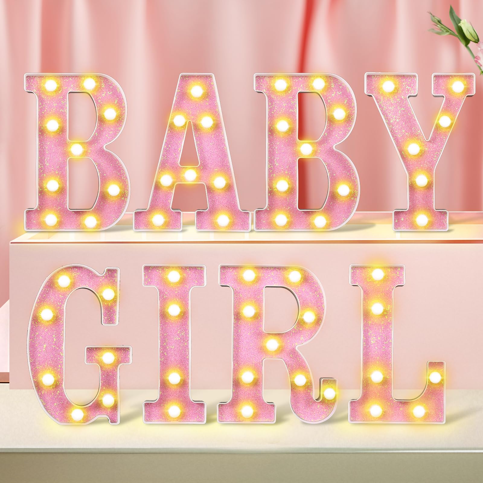Photo 1 of **NEEDS BATTERIES TO BE FUNCTIONAL** Yoiemivy Baby Girl LED Marquee Letter Lights Pink Baby Shower Decoration Light Up Alphabet Marquee Letter Sign for Party Table Centerpieces Decor