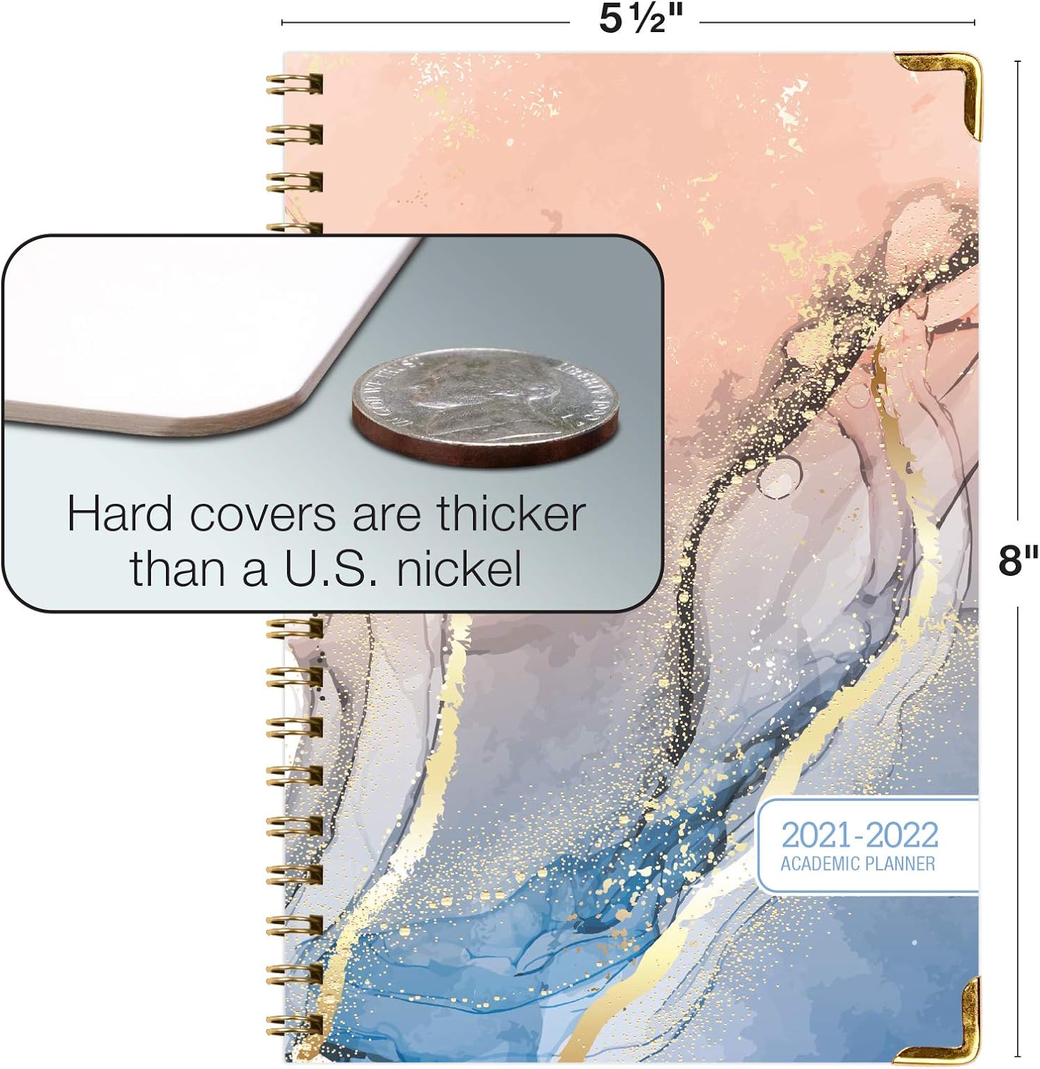 HARDCOVER Academic Year 2021-2022 Planner: (June 2021 Through July 2022) 5.5"x8" Daily Weekly Monthly Planner Yearly Agenda. Bookmark, Pocket Folder and Sticky Note Set (Colorful Marble) : Office Products