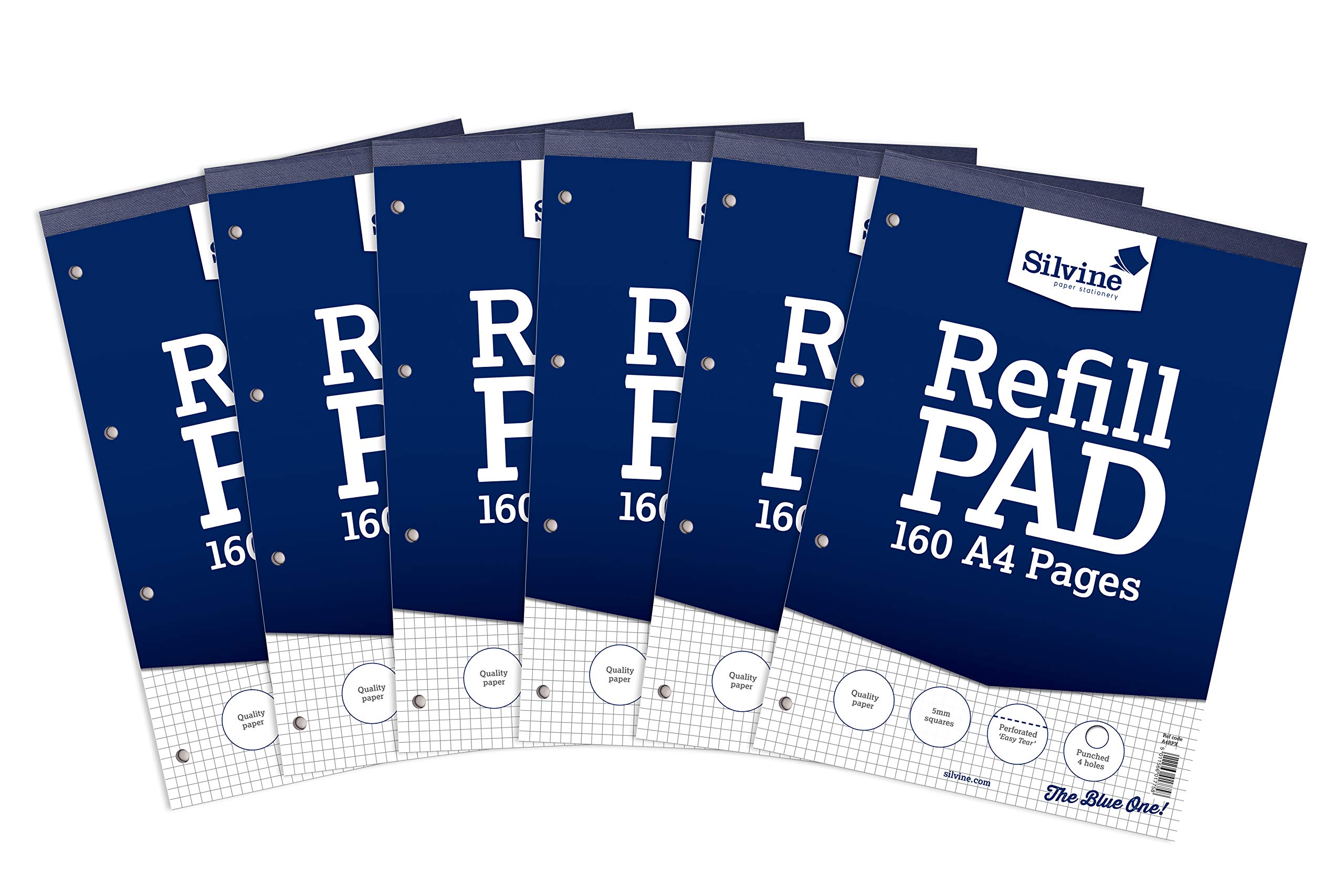 Silvine A4 Refill Pad - 5mm Squared (160 Pages) Pack of 6