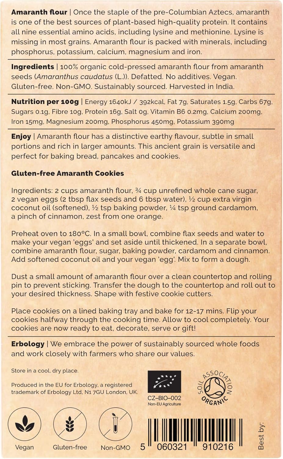 Erbology Organic Amaranth Flour 300g, Rich in Fibre, Protein and Minerals, Made from 100% Cold-Pressed Amaranth Grain - Image 4