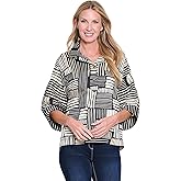 Ali Miles Women's Woven Button Front Placket Pop-Over Tunic Shirt Collar Dolman Sleeves